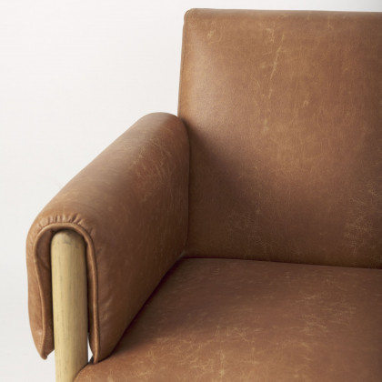 Mercana Ashton Accent Chair with Light Wood Legs - Brown, Faux Leather