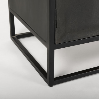 Mercana Sloan 85" Curio Cabinet with Black Metal Frame - Black, Wood