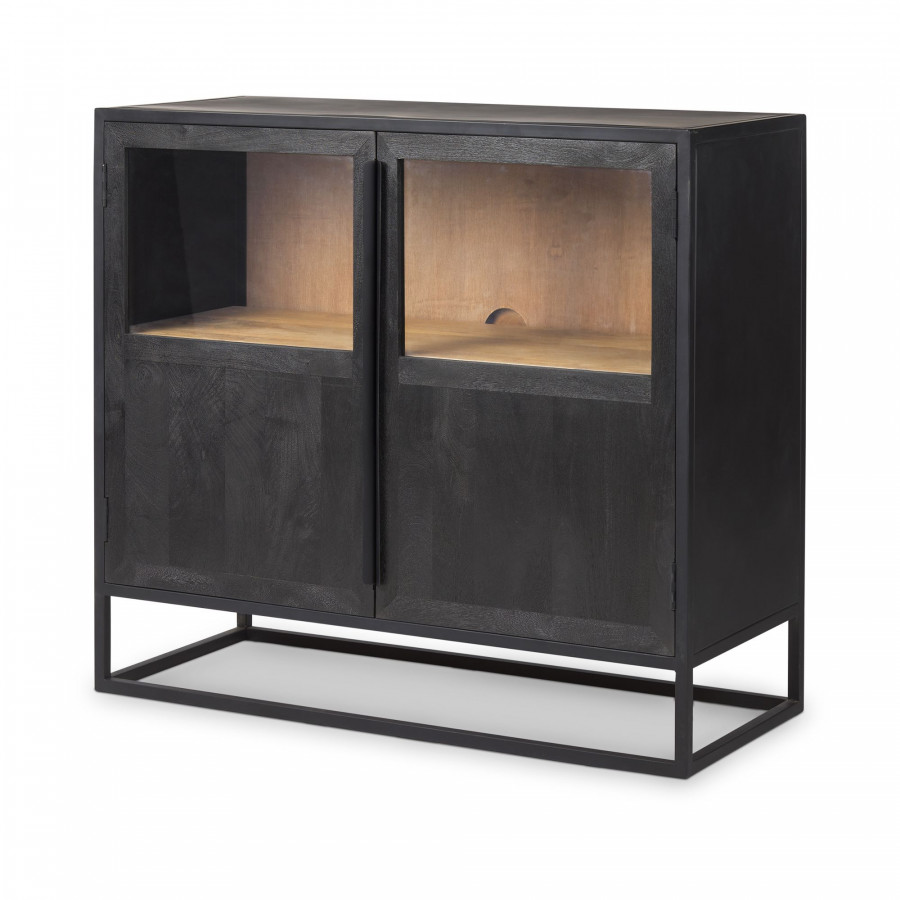 Mercana - Sloan Black Wood with Black Metal Frame Accent Cabinet