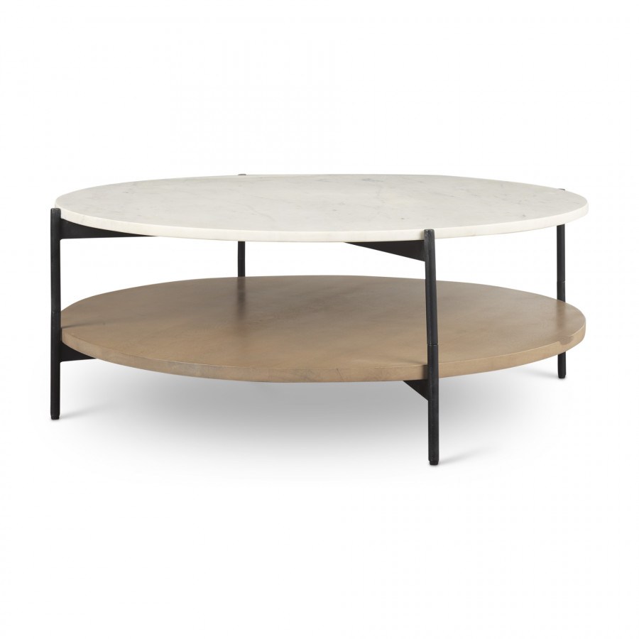 Mercana Larkin Round Coffee Table - White/Brown, Metal/Stone