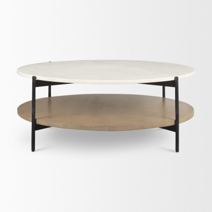 Mercana Larkin Round Coffee Table - White/Brown, Metal/Stone