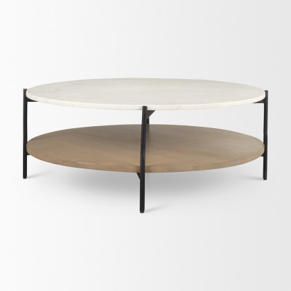 Mercana Larkin Round Coffee Table - White/Brown, Metal/Stone