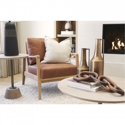 Mercana Raeleigh Leather Accent Chair - Tan, Fabric