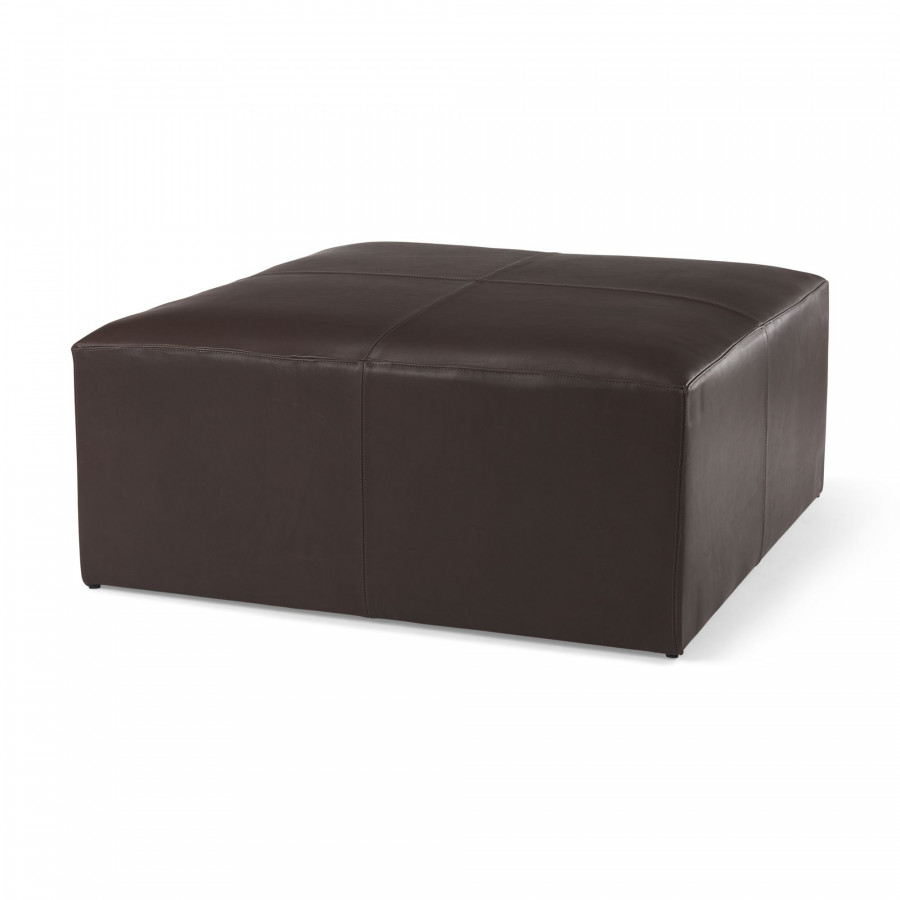 Mercana Minara Square Ottoman - Dark Brown, Leather