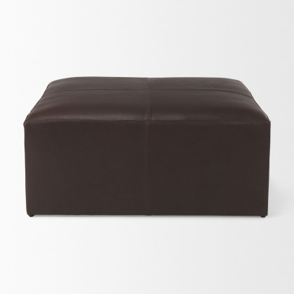Mercana Minara Square Ottoman - Dark Brown, Leather