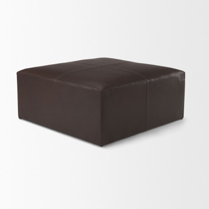 Mercana Minara Square Ottoman - Dark Brown, Leather