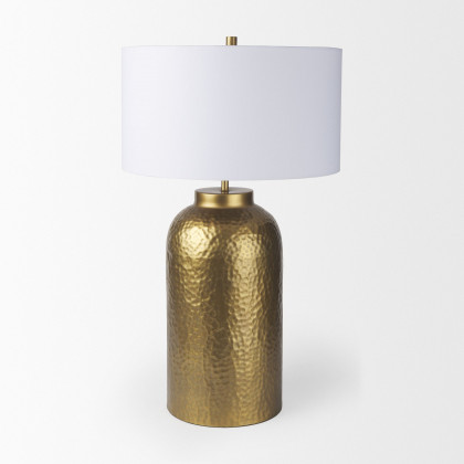 Mercana Leo Table Lamp with White Fabric Shade - Gold