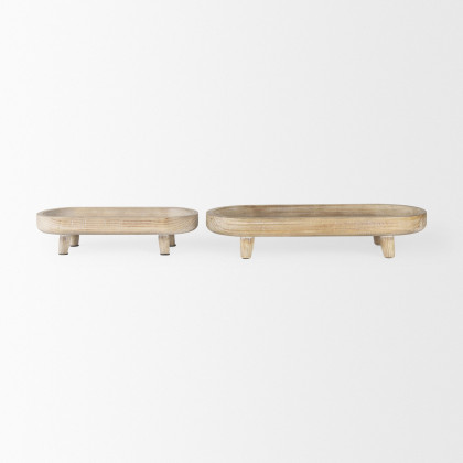 Mercana Carver Oblong Wood Footed Trays (Set of 2) - Whitewashed