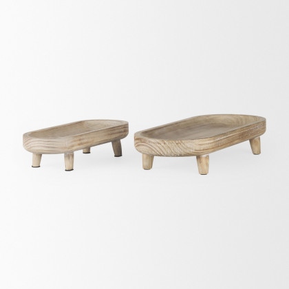 Mercana Carver Oblong Wood Footed Trays (Set of 2) - Whitewashed