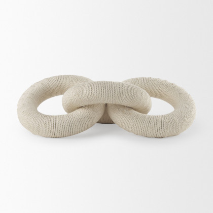 Mercana Alize Cotton Rope Wrapped Solid Wood Circular Chain Link Decorative Object - Cream