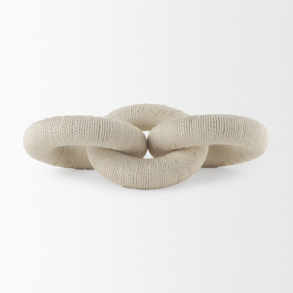 Mercana Alize Cotton Rope Wrapped Solid Wood Circular Chain Link Decorative Object - Cream