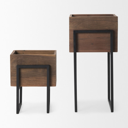 Mercana Jadine Beige Wood with Black Metal Rectangular Frames (Set of 2) - Brown