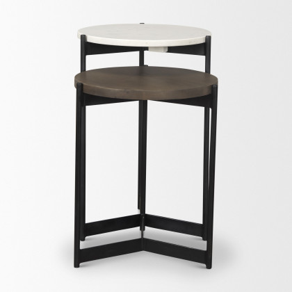 Mercana Larkin Round End Table - Dark Brown/White