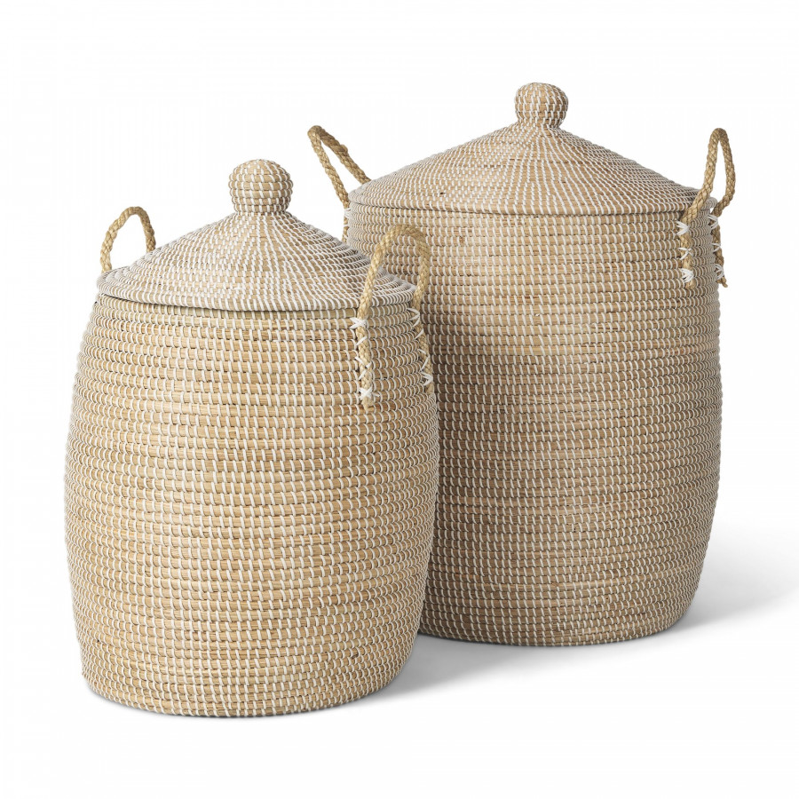 Mercana - Kairi Seagrass Floor Baskets/Lids and Handles (Set of 2)