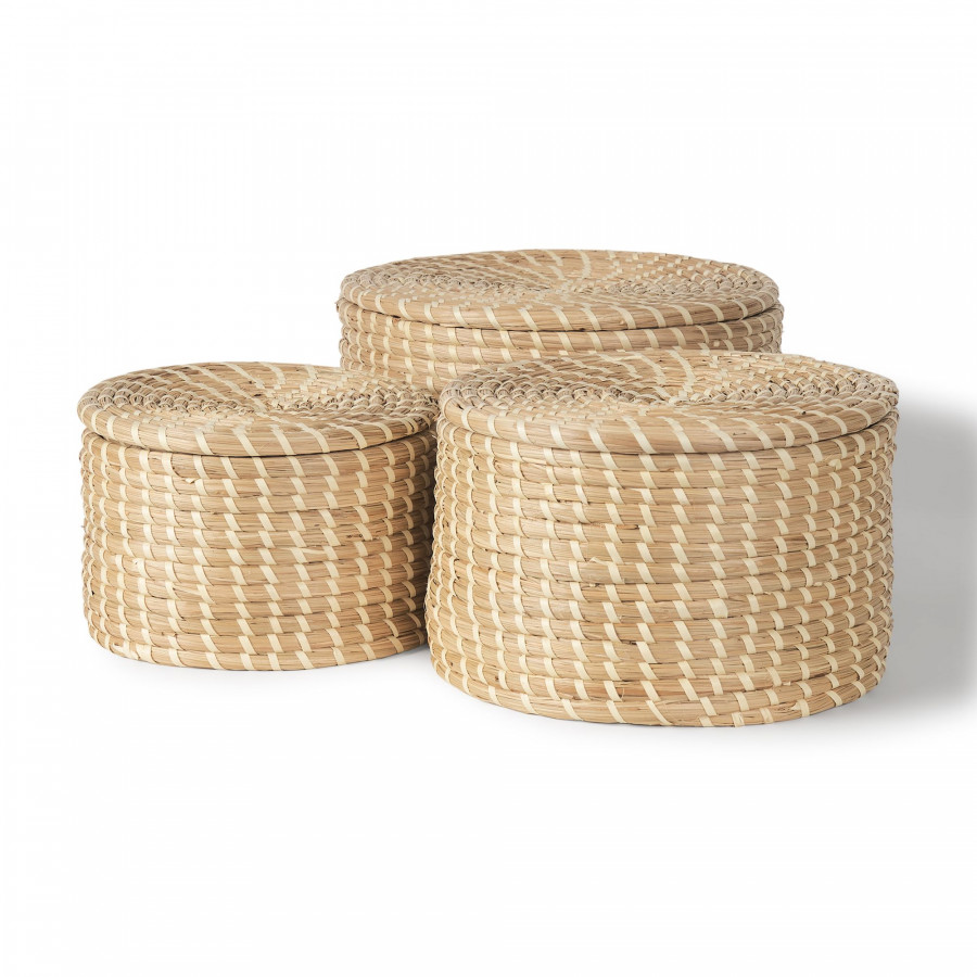 Mercana - Kailini Nesting Seagrass Palm Leaf Boxes with Lids (Set of 3)