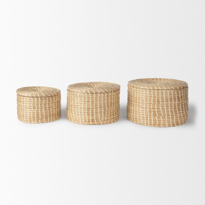 Mercana - Kailini Nesting Seagrass Palm Leaf Boxes with Lids (Set of 3)