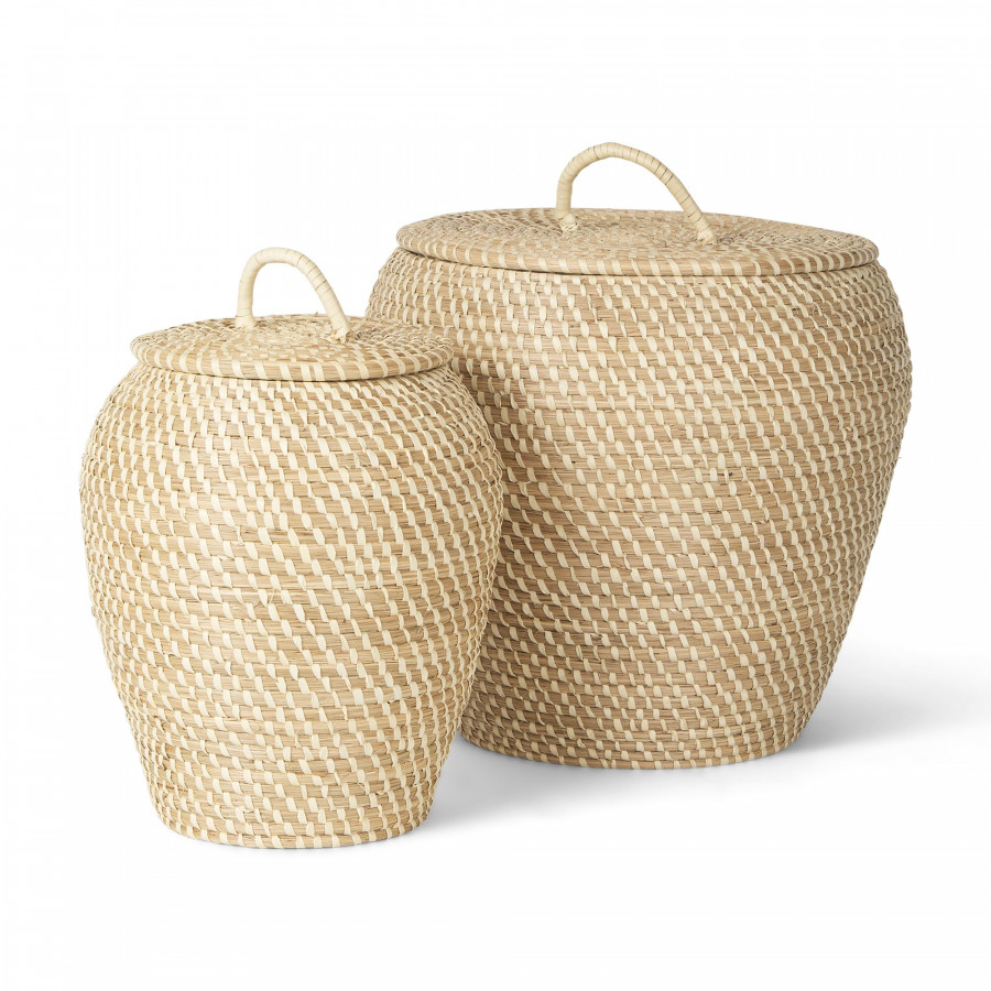 Mercana - Kalopa Seagrass Floor Baskets/Flat Handled Lid (Set of 2)