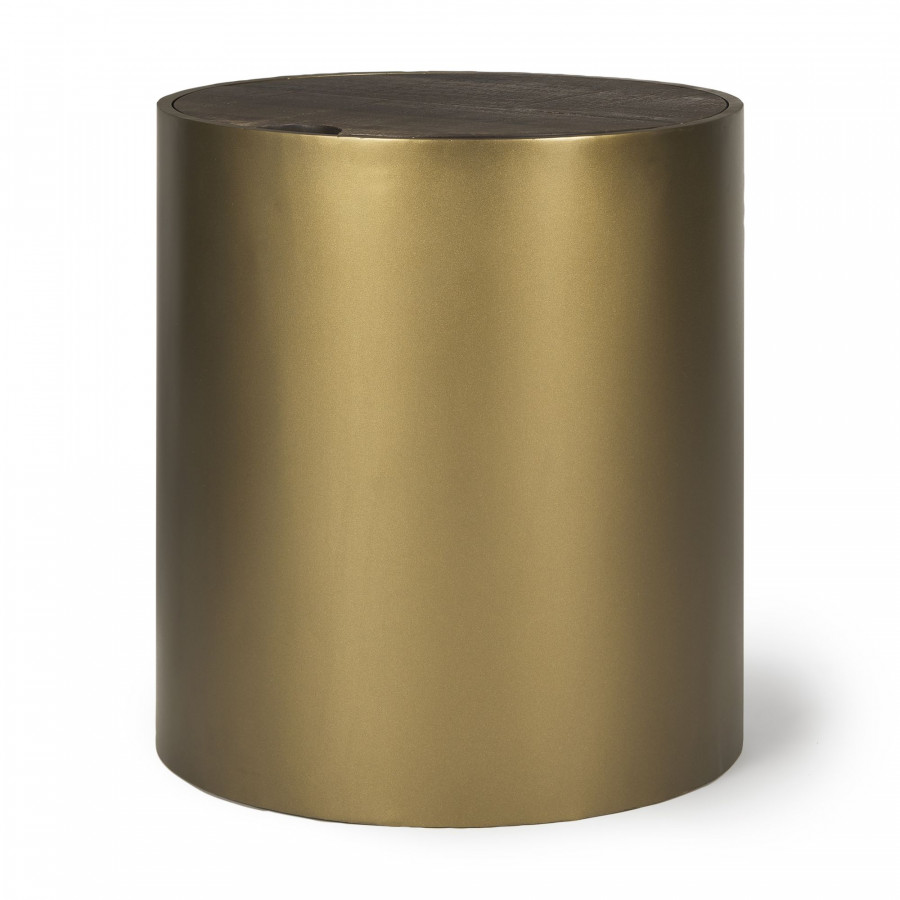 Mercana Eclipse End Table with Dark Brown Wood Top - Gold