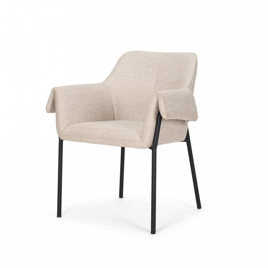 Mercana Brently Dining Chair with Oatmeal Fabric & Matte Black Metal Legs - Oatmeal