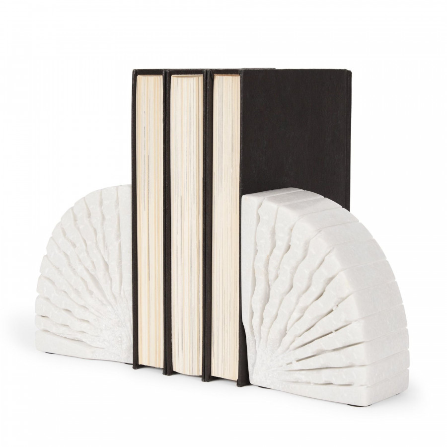 Mercana - Stept White Marble Bookends Rough Carving (Set of 2)