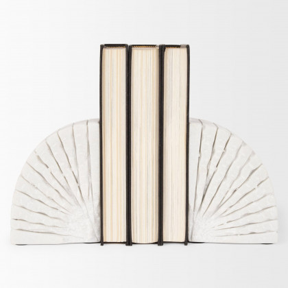 Mercana - Stept White Marble Bookends Rough Carving (Set of 2)