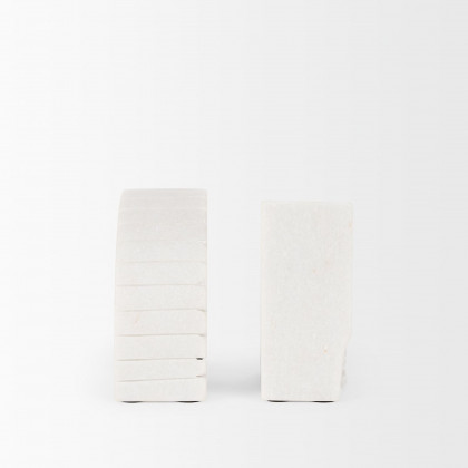 Mercana - Stept White Marble Bookends Rough Carving (Set of 2)