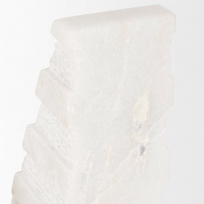 Mercana - Cavetto White Marble Bookends with Rough Carving (Set of 2)