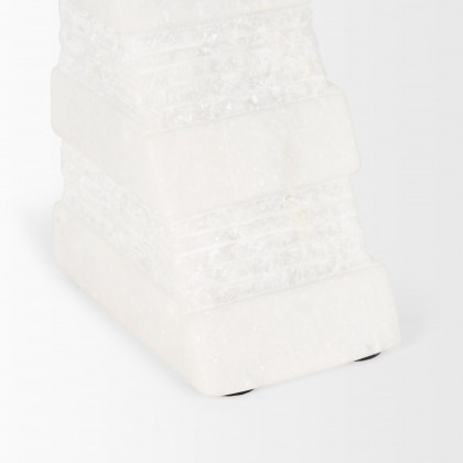 Mercana - Cavetto White Marble Bookends with Rough Carving (Set of 2)