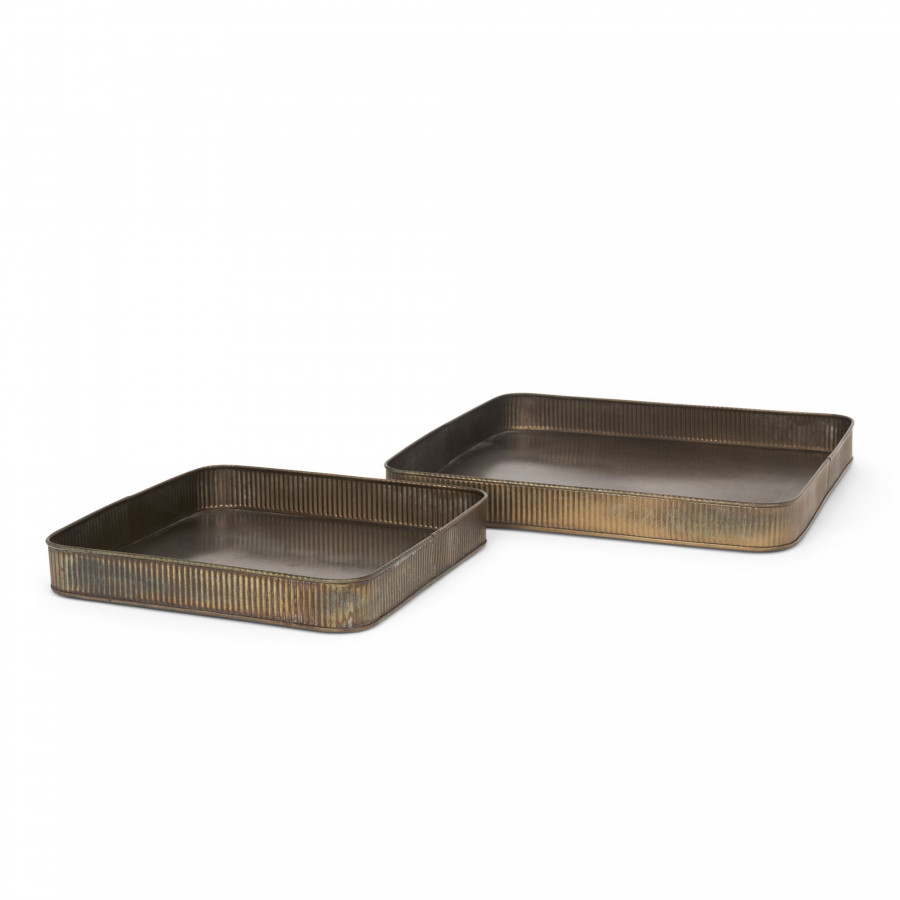 Mercana Varun Square Metal Tray (Set of 2) - Brass