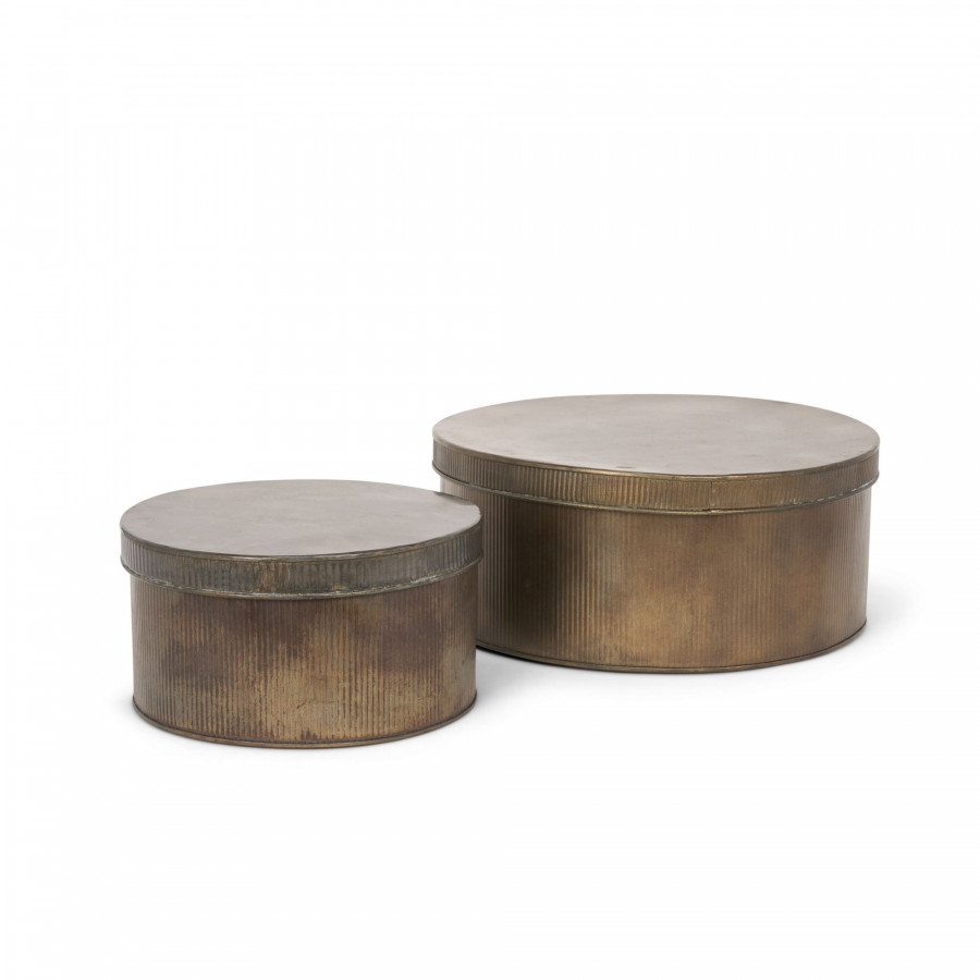 Mercana - Josephine Round Antique Gold Metal Box (Set of 2)