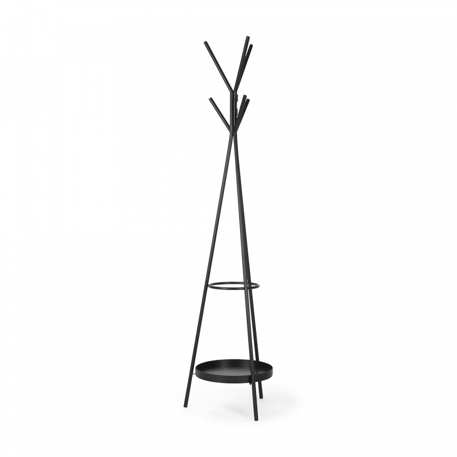 Mercana Everett Coat Rack with Two Metal Shelves - Black, Metal