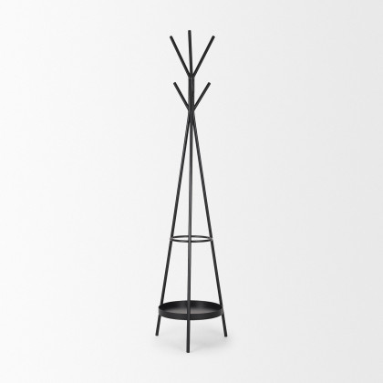 Mercana Everett Coat Rack with Two Metal Shelves - Black, Metal