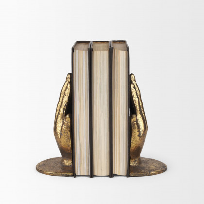 Mercana Praying Hands Cast Iron Book Ends - Gold