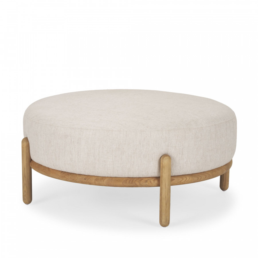 Mercana Gwynn Ottoman with Light Brown Wood - Light Brown, Fabric