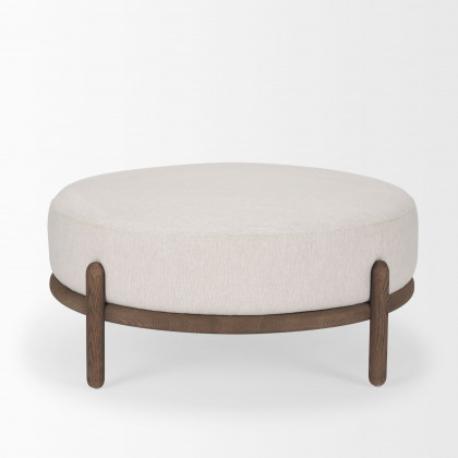 Mercana Gwynn Ottoman with Light Brown Wood - Dark Brown, Fabric