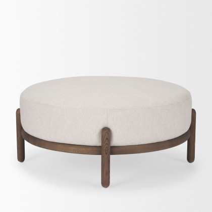 Mercana Gwynn Ottoman with Light Brown Wood - Dark Brown, Fabric