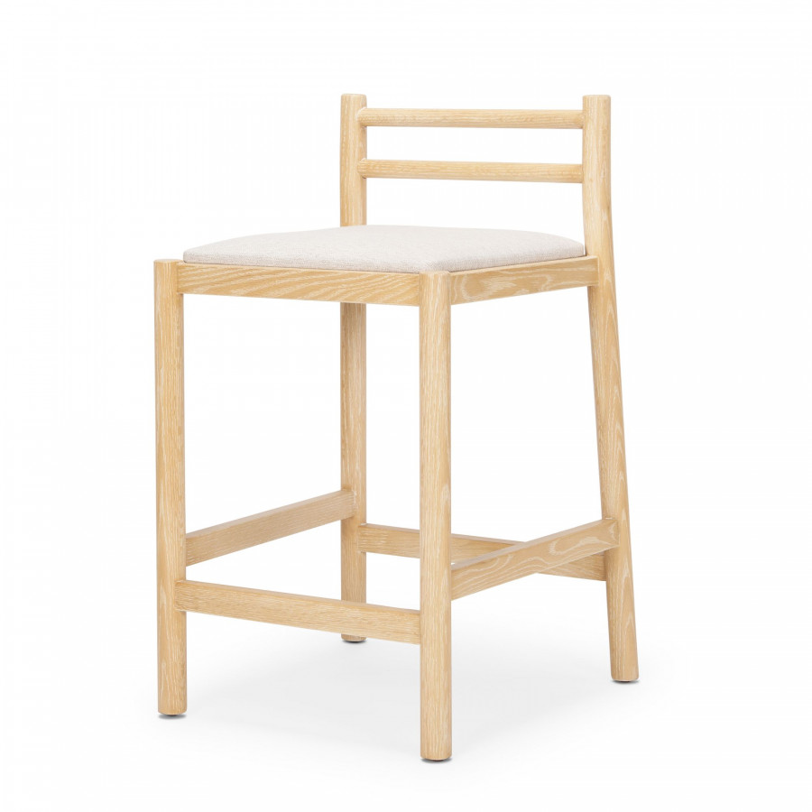 Mercana Sam Counter Stool with Beige Upholstered Seat - Light Brown