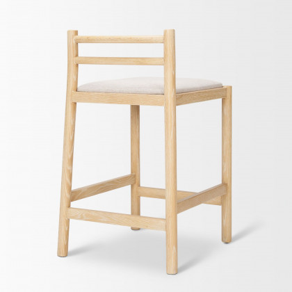 Mercana Sam Counter Stool with Beige Upholstered Seat - Light Brown