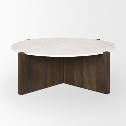 Mercana Bianca Round Coffee Table with Marble Round Top - Dark Brown