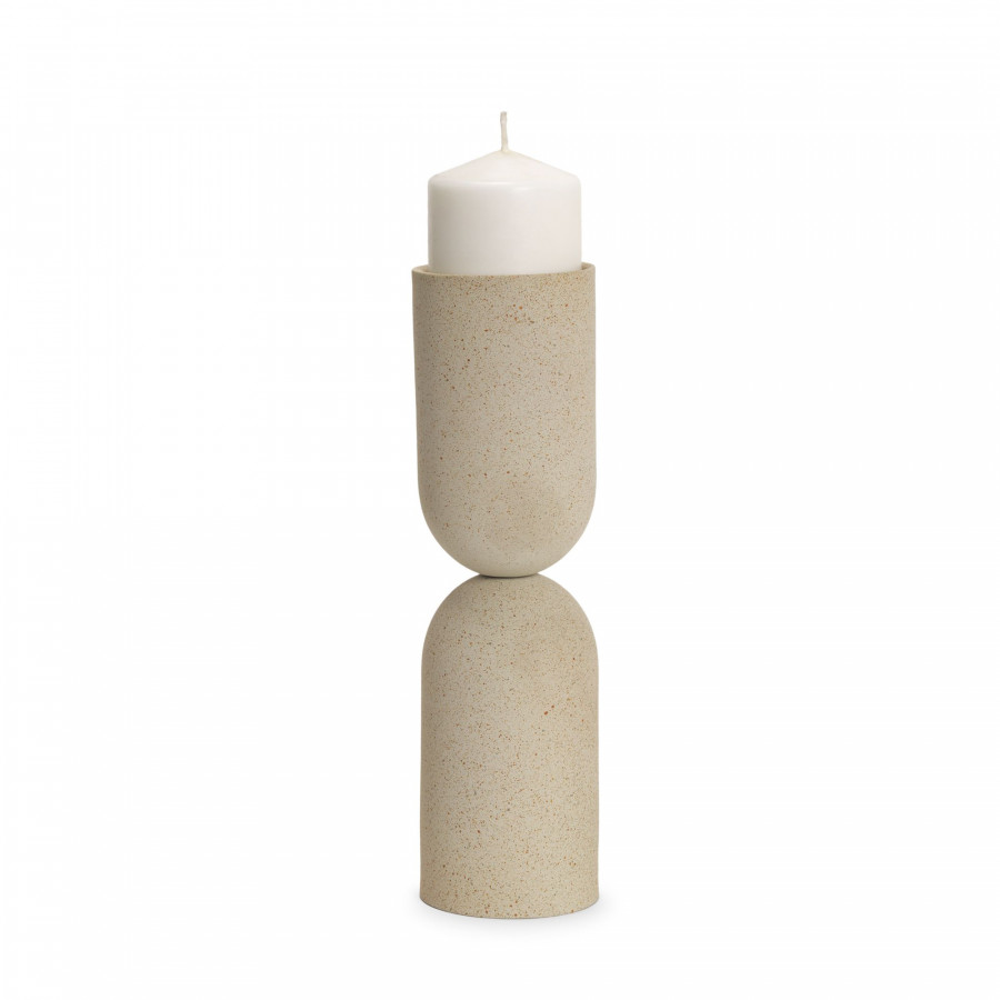 Mercana Qamra Tall Beige Textured Metal Pillar Candle Holder Candle Holder
