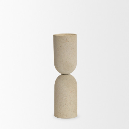 Mercana Qamra Tall Beige Textured Metal Pillar Candle Holder Candle Holder