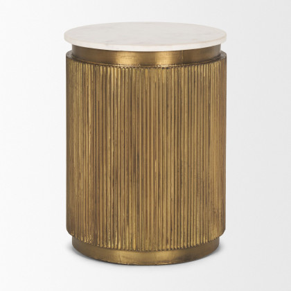 Mercana Satima Round Accent Table with Gold Metal Round Fluted - White, Marble/Metal
