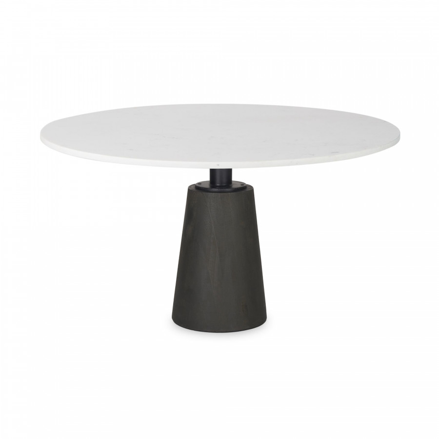 Mercana Maxwell Round Dining Table with Metal and Wood Pedestal Base - White/Black