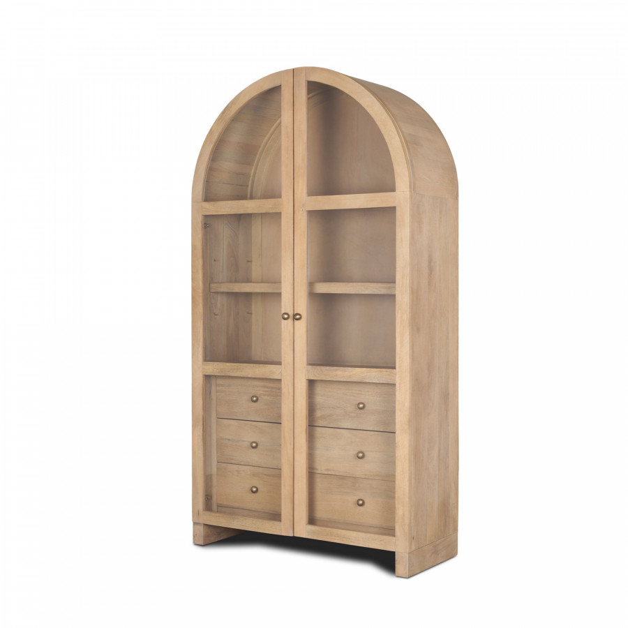 Mercana - Suri Light Brown Wood with Glass Doors Arched Curio Cabinet