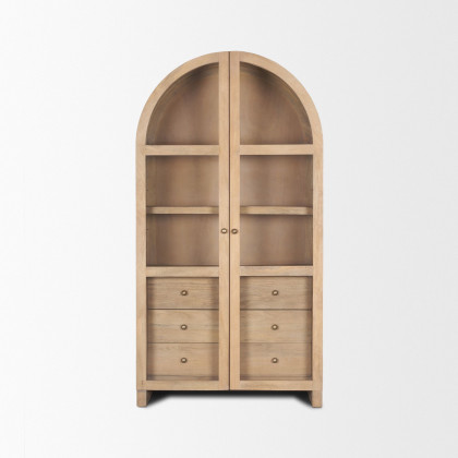Mercana - Suri Light Brown Wood with Glass Doors Arched Curio Cabinet