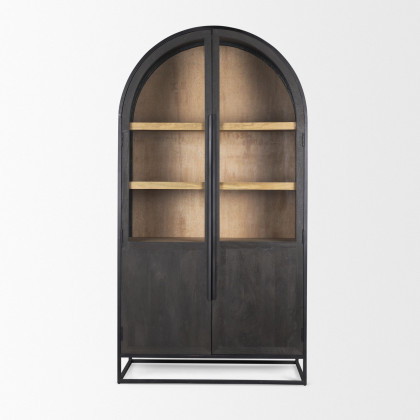 Mercana Sloan 80" Curio Cabinet with Black Metal Frame - Black, Wood/Metal