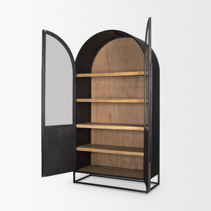 Mercana Sloan 80" Curio Cabinet with Black Metal Frame - Black, Wood/Metal