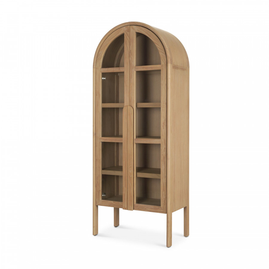 Mercana - Callum Light Brown Elm Wood with Glass Doors Arched Curio Cabinet