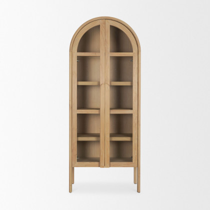 Mercana - Callum Light Brown Elm Wood with Glass Doors Arched Curio Cabinet