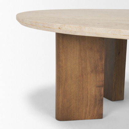 Mercana - Syona Travertine and Mango Wood leg Oval Coffee table